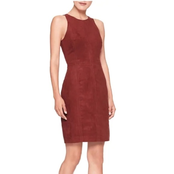 ❤ Banana Republic Red Vegan Suede Sleeveless Dress - Picture 4 of 8